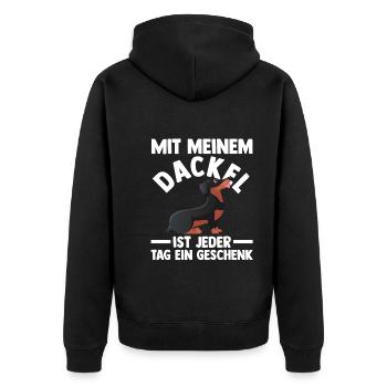 Hund Dachshund Dackel - Unisex Premium Bio Zip Hoodie - Schwarz - Hinten - Nico (187cm)