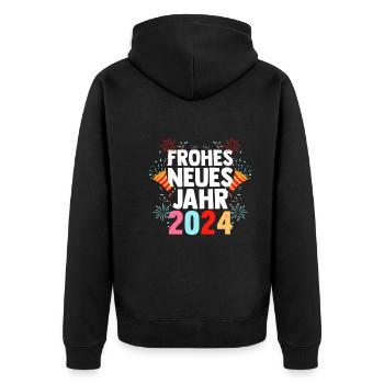 Frohes Neues Jahr Silvester 2024 - Unisex Premium Bio Zip Hoodie - Schwarz - Hinten - Nico (187cm)