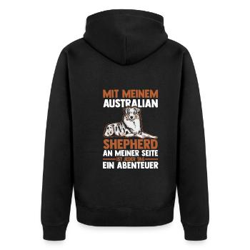 Australian Shepherd Hund Aussie - Unisex Premium Bio Zip Hoodie - Schwarz - Hinten - Nico (187cm)