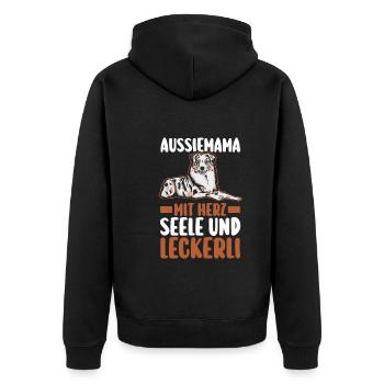 Australian Shepherd Hundemama Hund Aussie - Unisex Premium Bio Zip Hoodie - Schwarz - Hinten - Nico (187cm)