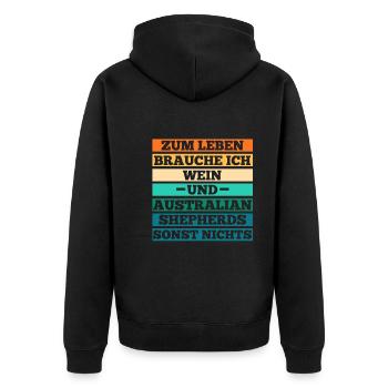 Wein Australian Shepherd Hund Aussie - Unisex Premium Bio Zip Hoodie - Schwarz - Hinten - Nico (187cm)