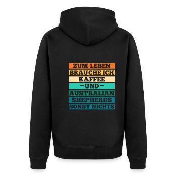 Kaffee Australian Shepherd Hund Aussie - Unisex Premium Bio Zip Hoodie - Schwarz - Hinten - Nico (187cm)
