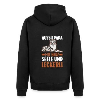 Australian Shepherd Hund Aussie - Unisex Premium Bio Zip Hoodie - Schwarz - Hinten - Nico (187cm)