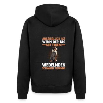 Australian Shepherd Hund Aussie - Unisex Premium Bio Zip Hoodie - Schwarz - Hinten - Nico (187cm)