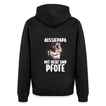 Australian Shepherd Hund Hundepapa Aussie - Unisex Premium Bio Zip Hoodie - Schwarz - Hinten - Nico (187cm)