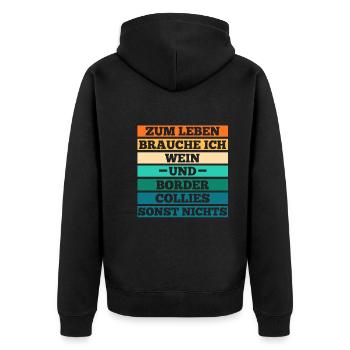 Wein Hund Border Collie - Unisex Premium Bio Zip Hoodie - Schwarz - Hinten - Nico (187cm)