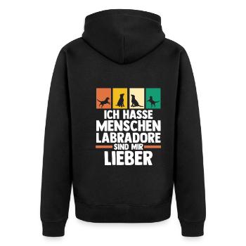 Hund Labrador - Unisex Premium Bio Zip Hoodie - Schwarz - Hinten - Nico (187cm)