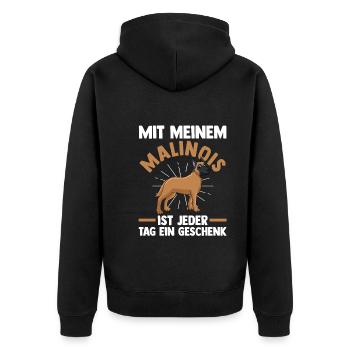 Belgischer Schäferhund Hund Malinois - Unisex Premium Bio Zip Hoodie - Schwarz - Hinten - Nico (187cm)
