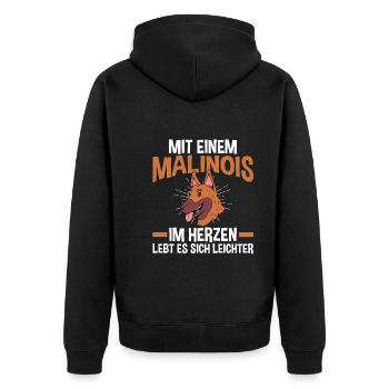 Belgischer Schäferhund Hund Malinois - Unisex Premium Bio Zip Hoodie - Schwarz - Hinten - Nico (187cm)