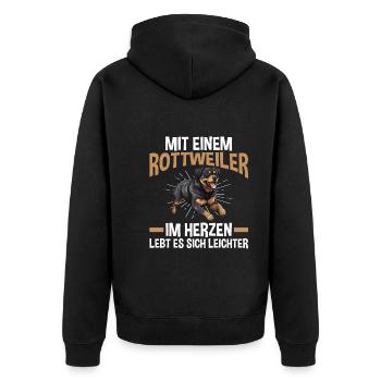 Dog Rottweiler - Unisex Premium Organic Zip Hoodie - black - Back - Nico (187cm)