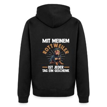 Hund Rottweiler - Unisex Premium Bio Zip Hoodie - Schwarz - Hinten - Nico (187cm)