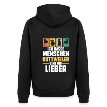 Hund Rottweiler - Unisex Premium Bio Zip Hoodie - Schwarz - Hinten - Nico (187cm)