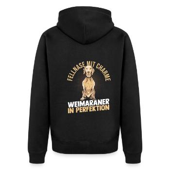 Hund Weimaraner - Unisex Premium Bio Zip Hoodie - Schwarz - Hinten - Nico (187cm)