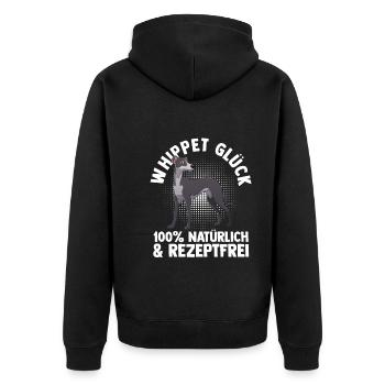 Hund Whippet - Unisex Premium Bio Zip Hoodie - Schwarz - Hinten - Nico (187cm)