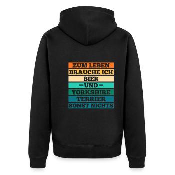 Hund Bier Yorkshire Terrier - Unisex Premium Bio Zip Hoodie - Schwarz - Hinten - Nico (187cm)