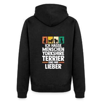Hund Yorkshire Terrier - Unisex Premium Bio Zip Hoodie - Schwarz - Hinten - Nico (187cm)