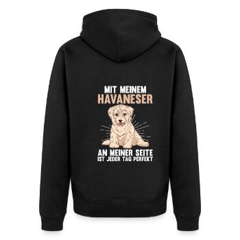 Hund Havaneser - Unisex Premium Bio Zip Hoodie - Schwarz - Hinten - Nico (187cm)