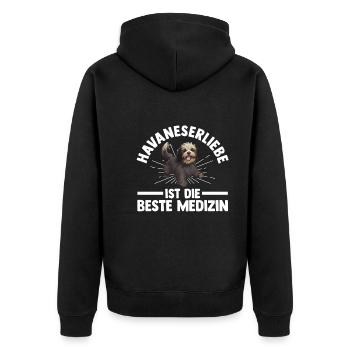 Hund Havaneser - Unisex Premium Bio Zip Hoodie - Schwarz - Hinten - Nico (187cm)