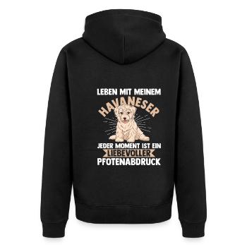 Hund Havaneser - Unisex Premium Bio Zip Hoodie - Schwarz - Hinten - Nico (187cm)