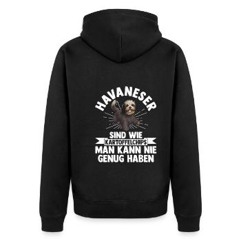 Hund Havaneser - Unisex Premium Bio Zip Hoodie - Schwarz - Hinten - Nico (187cm)