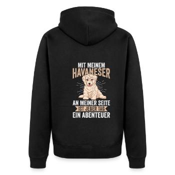 Hund Havaneser - Unisex Premium Bio Zip Hoodie - Schwarz - Hinten - Nico (187cm)