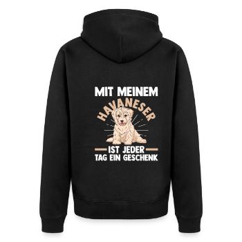 Hund Havaneser - Unisex Premium Bio Zip Hoodie - Schwarz - Hinten - Nico (187cm)