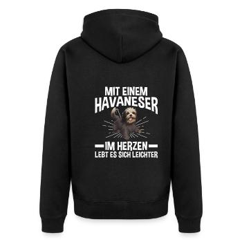 Hund Havaneser - Unisex Premium Bio Zip Hoodie - Schwarz - Hinten - Nico (187cm)