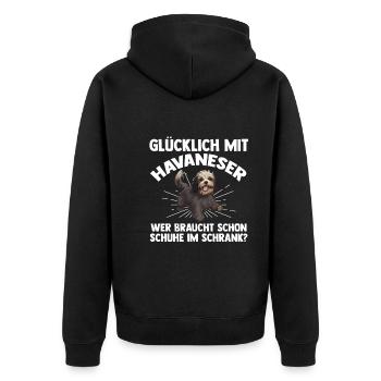 Hund Havaneser - Unisex Premium Bio Zip Hoodie - Schwarz - Hinten - Nico (187cm)