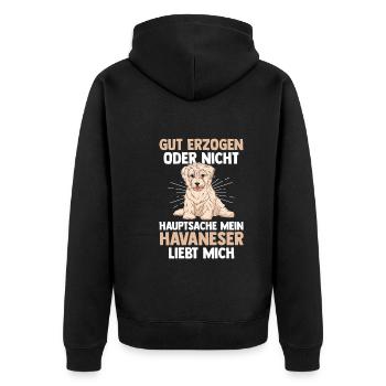 Hund Havaneser - Unisex Premium Bio Zip Hoodie - Schwarz - Hinten - Nico (187cm)