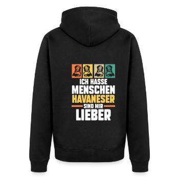 Hund Havaneser - Unisex Premium Bio Zip Hoodie - Schwarz - Hinten - Nico (187cm)