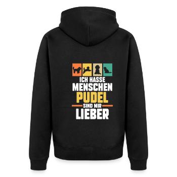 Hund Pudel - Unisex Premium Bio Zip Hoodie - Schwarz - Hinten - Nico (187cm)