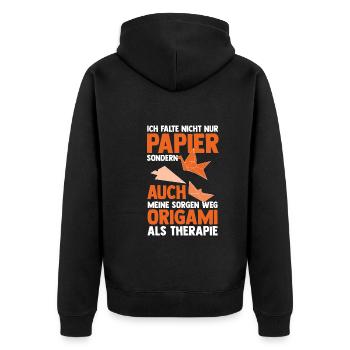 Japanische Faltkunst Origami - Unisex Premium Bio Zip Hoodie - Schwarz - Hinten - Nico (187cm)