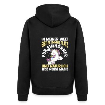Magic Unicorn - Unisex Premium Organic Zip Hoodie - black - Back - Nico (187cm)