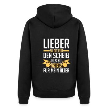 Zu Alt Für Den Scheiß - Unisex Premium Bio Zip Hoodie - Schwarz - Hinten - Nico (187cm)