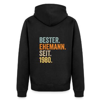 Valentinstag Bester Ehemann Seit 1980 - Unisex Premium Bio Zip Hoodie - Schwarz - Hinten - Nico (187cm)