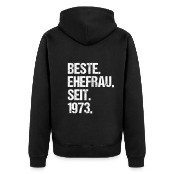 Valentinstag Beste Ehefrau Seit 1973 - Unisex Premium Bio Zip Hoodie - Schwarz - Hinten - Nico (187cm)
