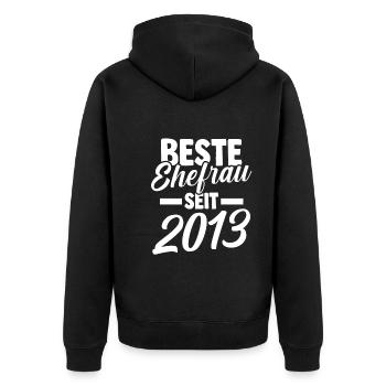 Valentinstag Beste Ehefrau Seit 2013 - Unisex Premium Bio Zip Hoodie - Schwarz - Hinten - Nico (187cm)