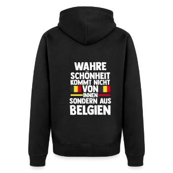 Belgier Belgisch Belgien - Unisex Premium Bio Zip Hoodie - Schwarz - Hinten - Nico (187cm)