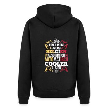 Belgier Belgisch Belgien - Unisex Premium Bio Zip Hoodie - Schwarz - Hinten - Nico (187cm)