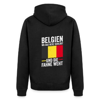Belgier Belgisch Belgien - Unisex Premium Bio Zip Hoodie - Schwarz - Hinten - Nico (187cm)