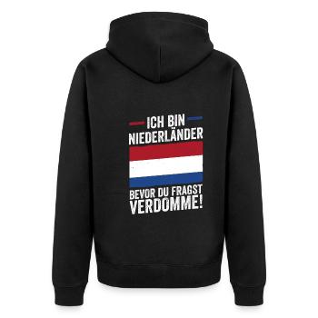 Niederländer Niederlande Holland - Unisex Premium Bio Zip Hoodie - Schwarz - Hinten - Nico (187cm)