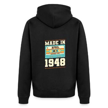 75e anniversaire Avril Né en 1948 Idée cadeau - Veste à capuche bio Premium Unisexe - noir - Dos - Nico (187cm)
