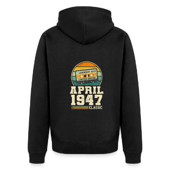 76e anniversaire Avril Né en 1947 Idée cadeau - Veste à capuche bio Premium Unisexe - noir - Dos - Nico (187cm)