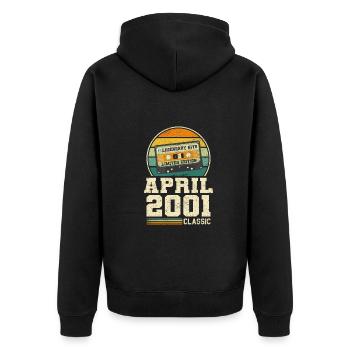22. Geburtstag April Jahrgang 2001 Geschenkidee - Unisex Premium Bio Zip Hoodie - Schwarz - Hinten - Nico (187cm)