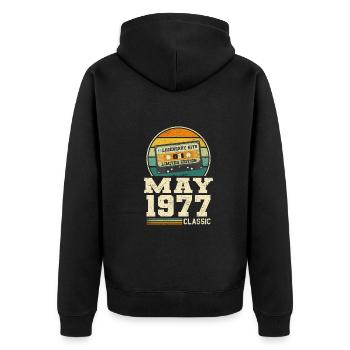 46e anniversaire Mai Né en 1977 Idée cadeau - Veste à capuche bio Premium Unisexe - noir - Dos - Nico (187cm)
