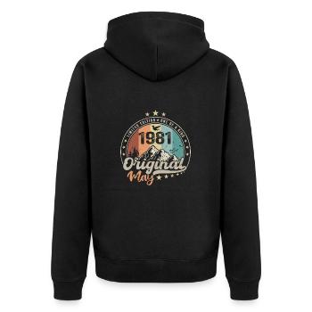 Mai 1981 Original Geburtstagsgeschenk Mai 1981 - Unisex Premium Bio Zip Hoodie - Schwarz - Hinten - Nico (187cm)