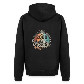 Mai 2008 Original Geburtstagsgeschenk Mai 2008 - Unisex Premium Bio Zip Hoodie - Schwarz - Hinten - Nico (187cm)