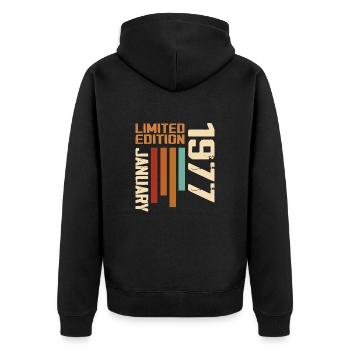 Januar 1977 - 1977 Januar Geburtstagsgeschenk - Unisex Premium Bio Zip Hoodie - Schwarz - Hinten - Nico (187cm)