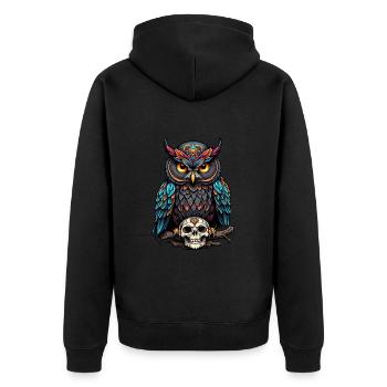 Dekorative bunte Eule mit Schädel - Unisex Premium Bio Zip Hoodie - Schwarz - Hinten - Nico (187cm)