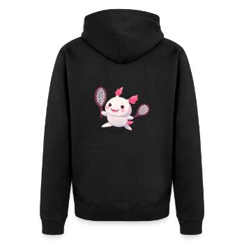 Süßes Kawaii Axolotl spielt Tennis - Unisex Premium Bio Zip Hoodie - Schwarz - Hinten - Nico (187cm)